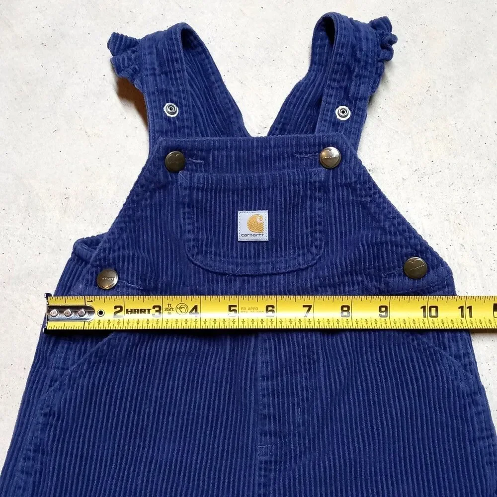 Carhartt Girls Purple Corduroy Ruffled Shoulder Bib Overalls Size 18 M Toddler